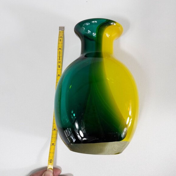 Vintage Murano Hand-Blown Art Glass Vase Green & Yellow Gradient Design 9" Tall - Picture 11 of 11